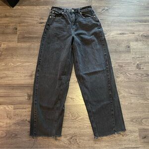 Garage Denim jeans baggy wide leg raw hem black wash mom fit style high waisted